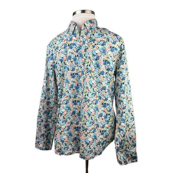 J. Crew Secret Wash Organic Cotton Poplin Shirt BG409 Slim Fit Floral Men's XL - Picture 3 of 15